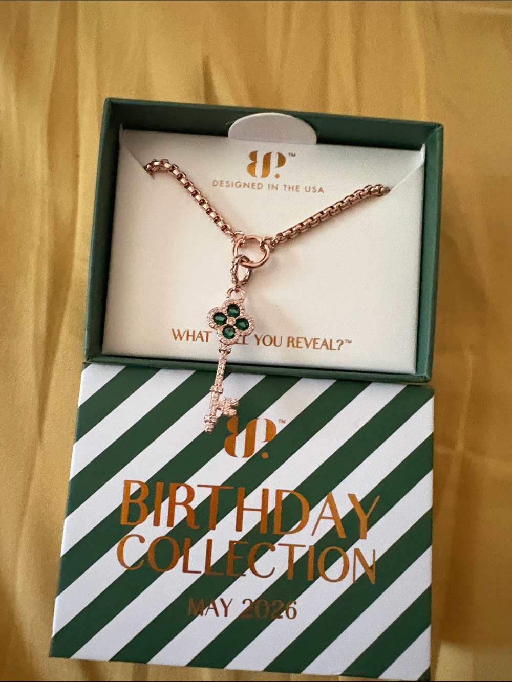 Pura Vida Rose Gold Key Necklace with Green Stones